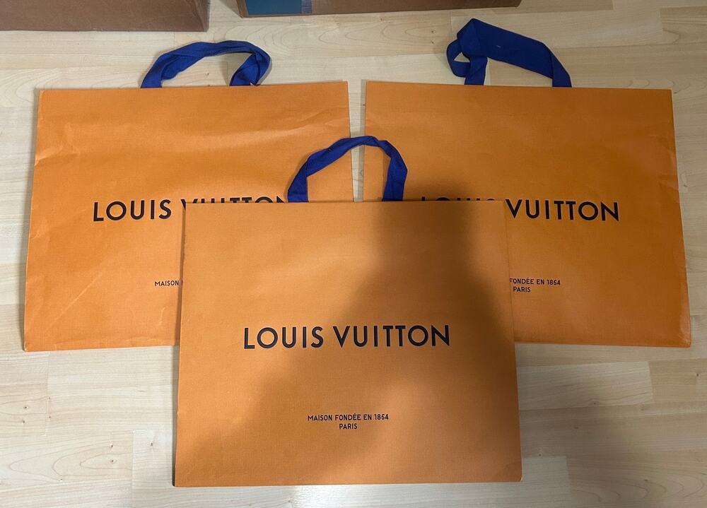 Lot of 3 LOUIS VUITTON Gift Shopping Paper Bag Orange Blue Handle